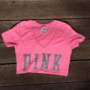 VS PINK glitter logo pink vneck XS